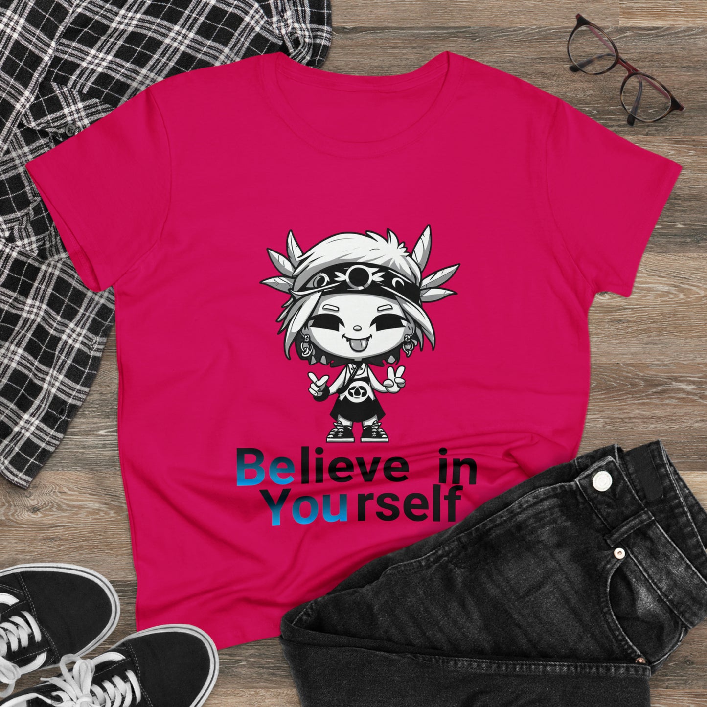 Women's Midweight Cotton Tee, Believe in Yourself chibi