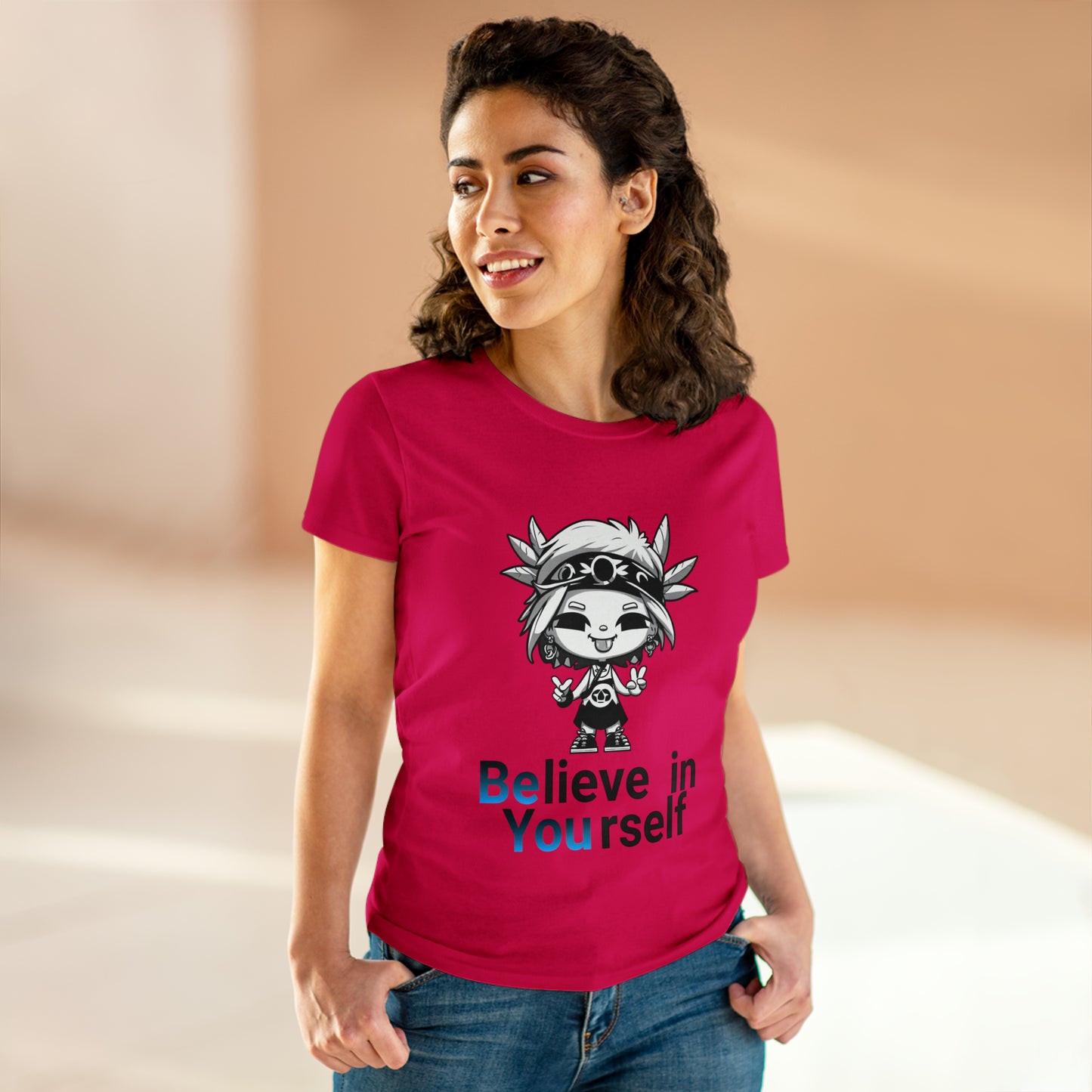 Women's Midweight Cotton Tee, Believe in Yourself chibi