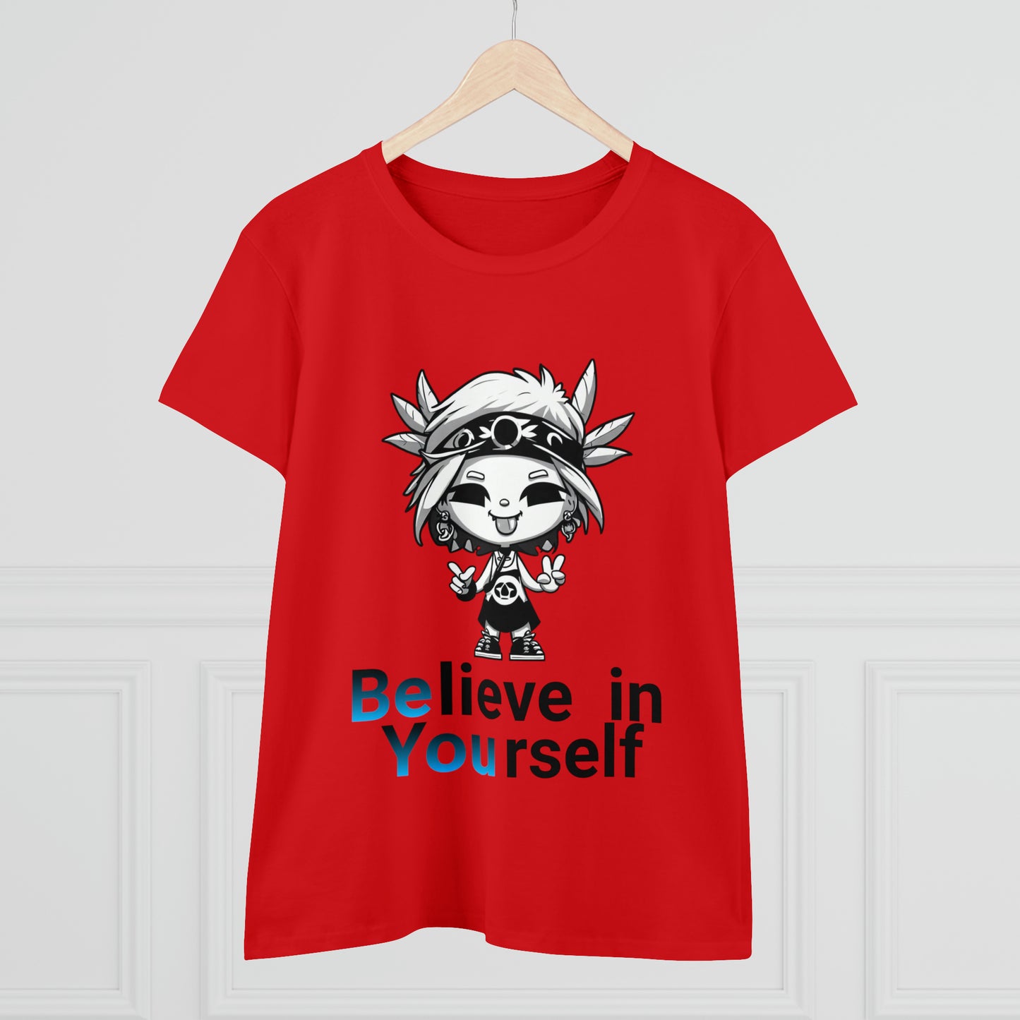 Women's Midweight Cotton Tee, Believe in Yourself chibi
