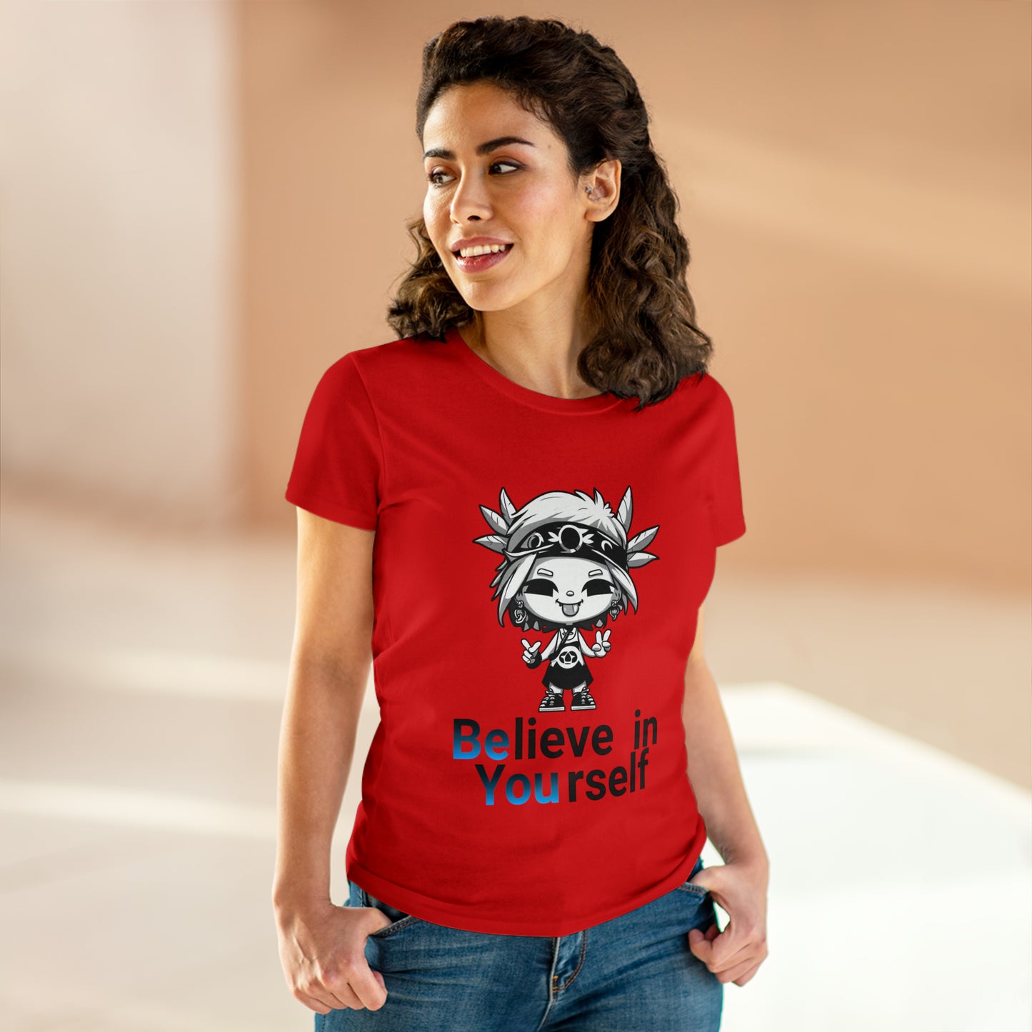 Women's Midweight Cotton Tee, Believe in Yourself chibi