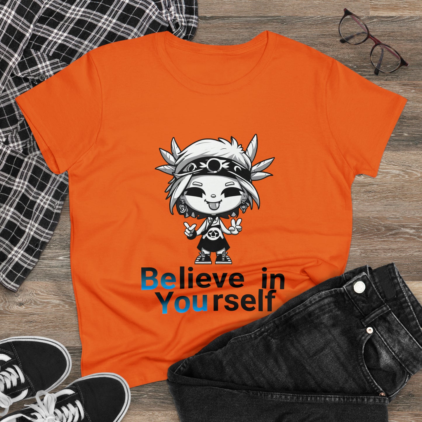 Women's Midweight Cotton Tee, Believe in Yourself chibi