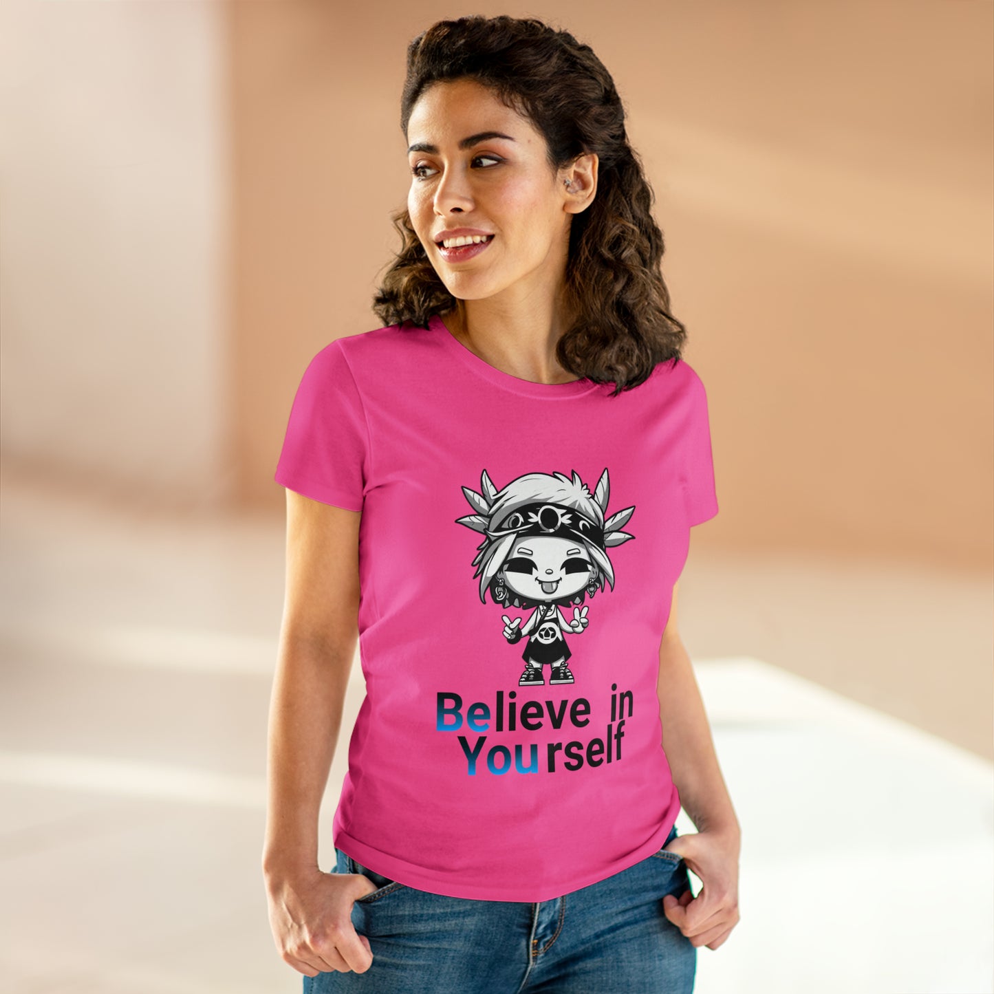 Women's Midweight Cotton Tee, Believe in Yourself chibi