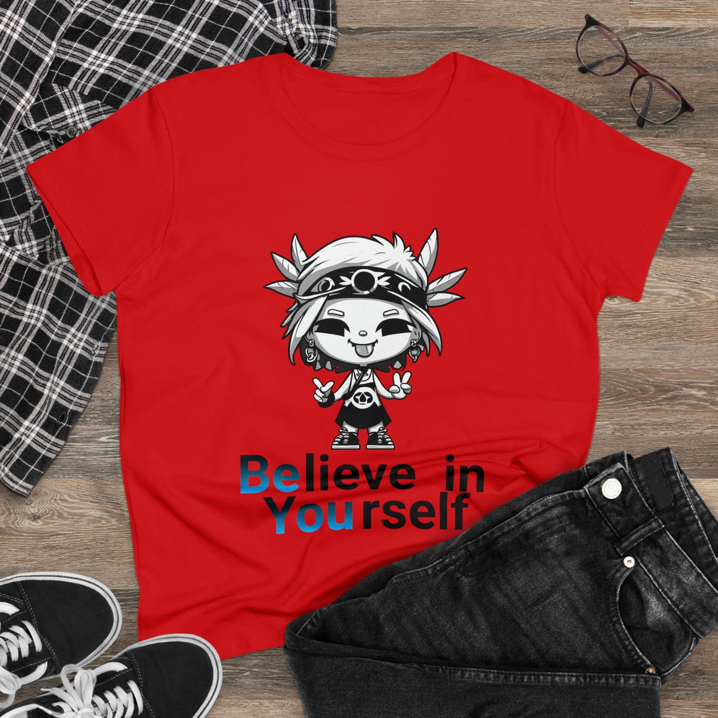 Women's Midweight Cotton Tee, Believe in Yourself chibi