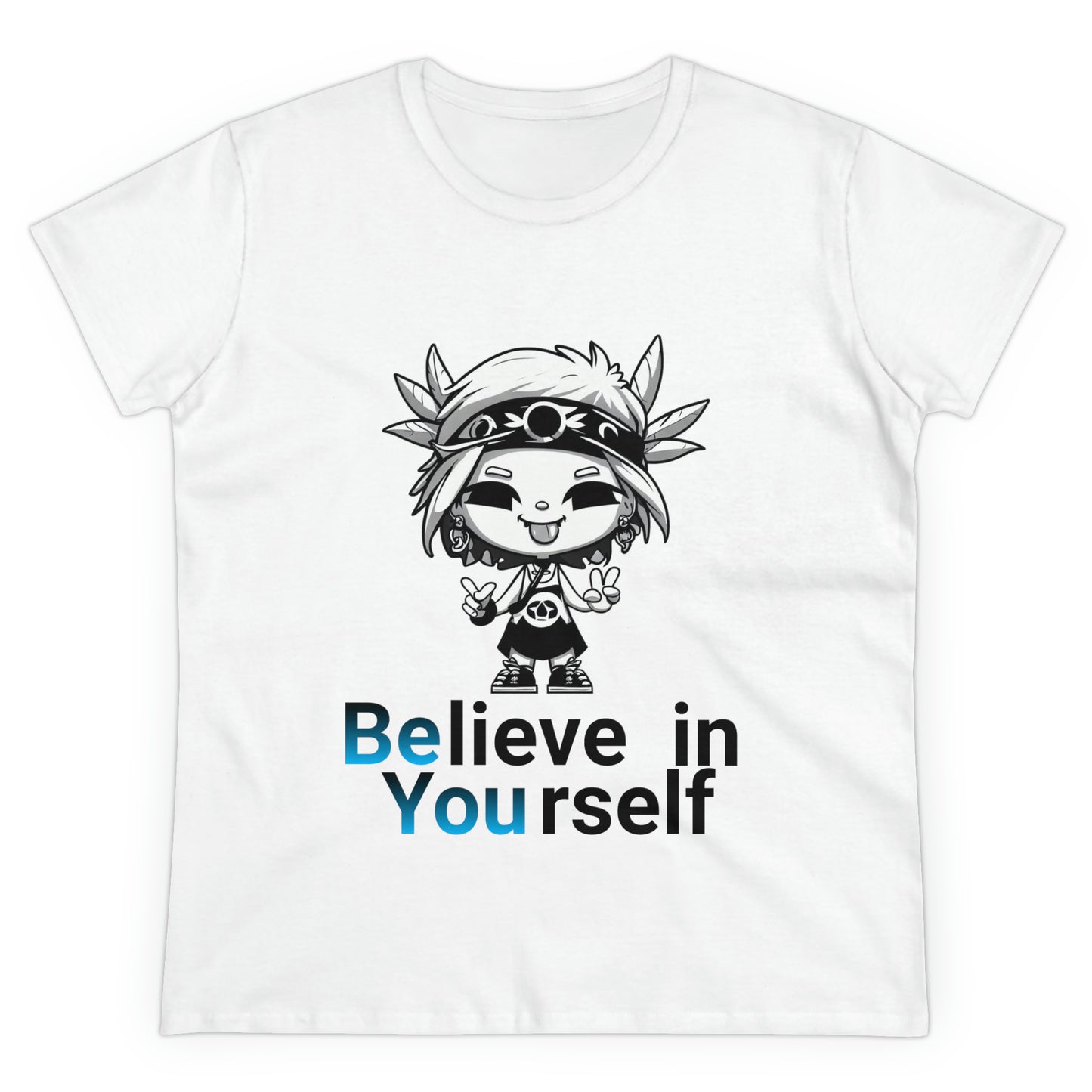 Women's Midweight Cotton Tee, Believe in Yourself chibi