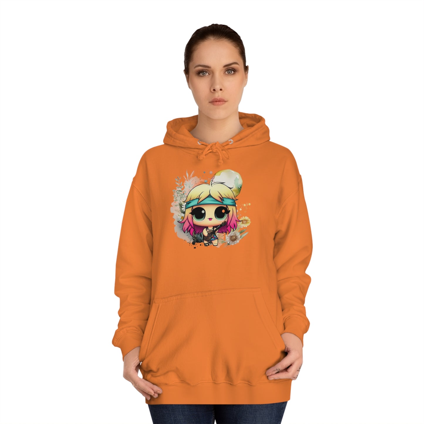 Unisex College Hoodie, Chibi flower guitar