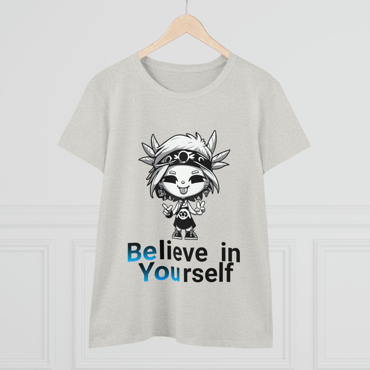 Women's Midweight Cotton Tee, Believe in Yourself chibi