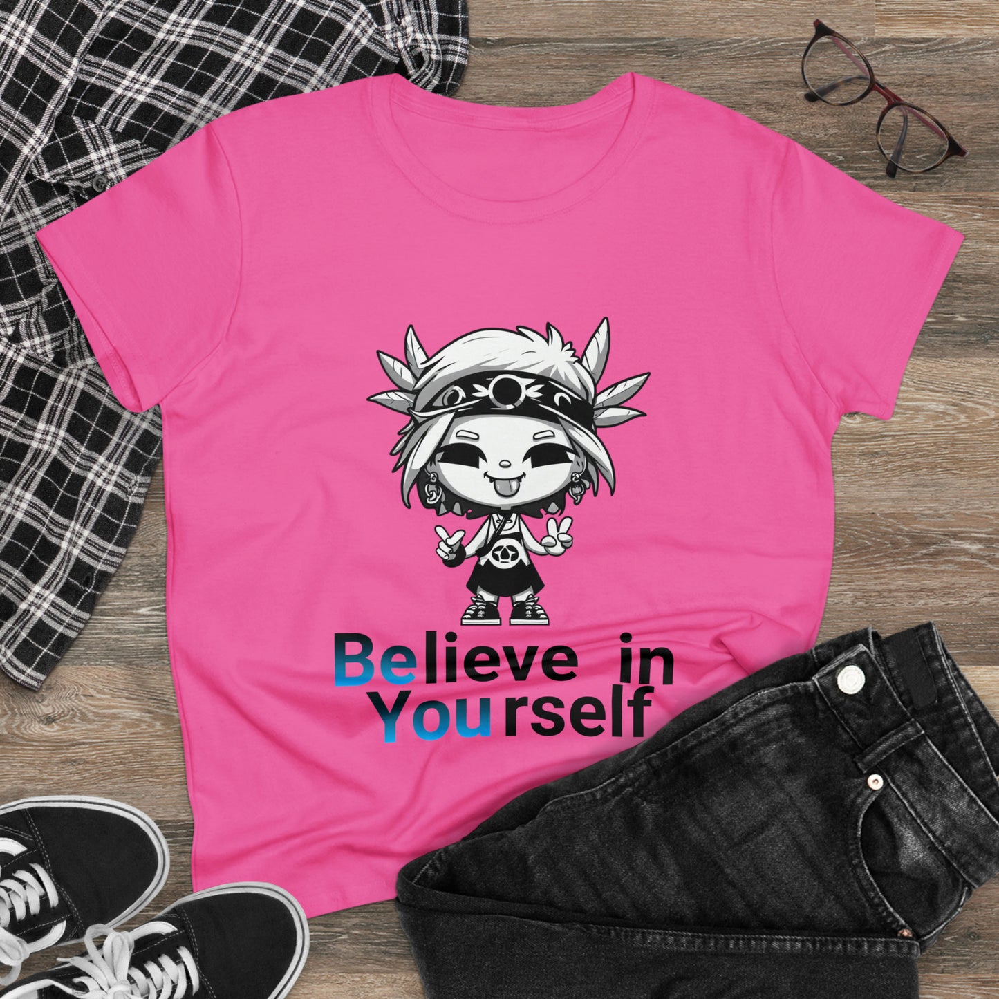 Women's Midweight Cotton Tee, Believe in Yourself chibi