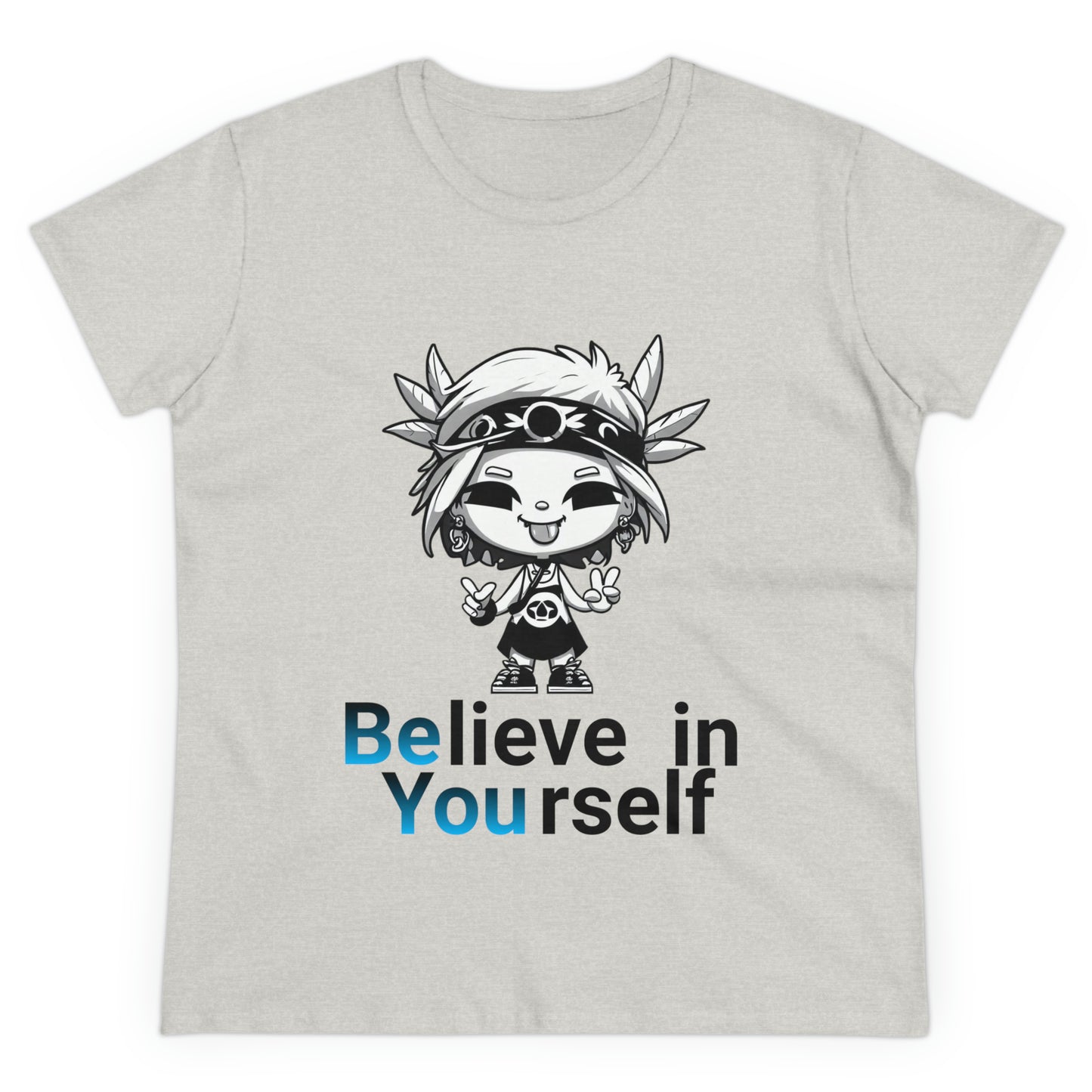 Women's Midweight Cotton Tee, Believe in Yourself chibi