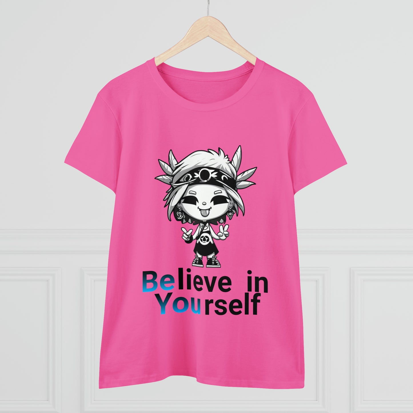 Women's Midweight Cotton Tee, Believe in Yourself chibi