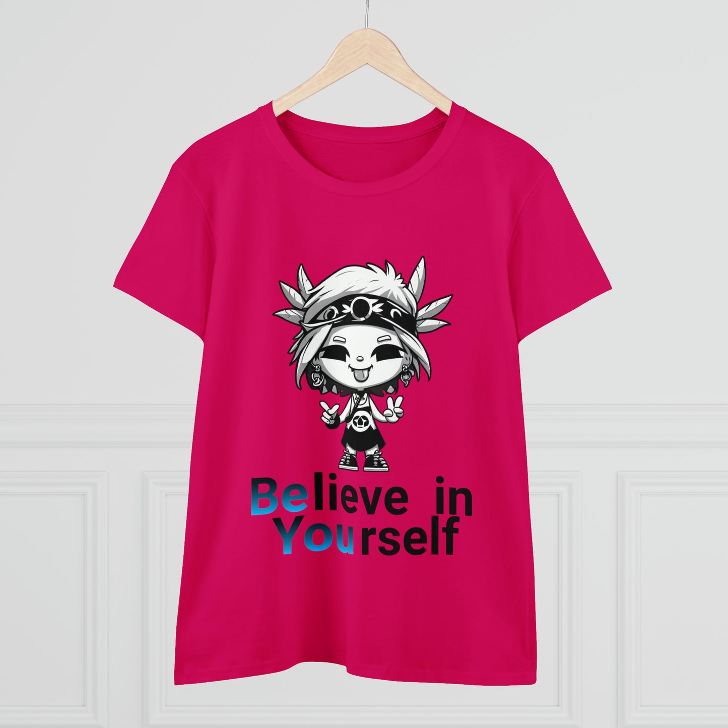 Women's Midweight Cotton Tee, Believe in Yourself chibi