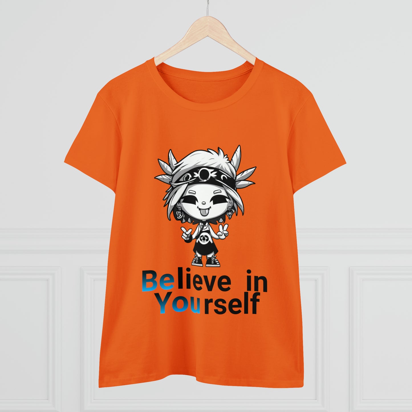 Women's Midweight Cotton Tee, Believe in Yourself chibi