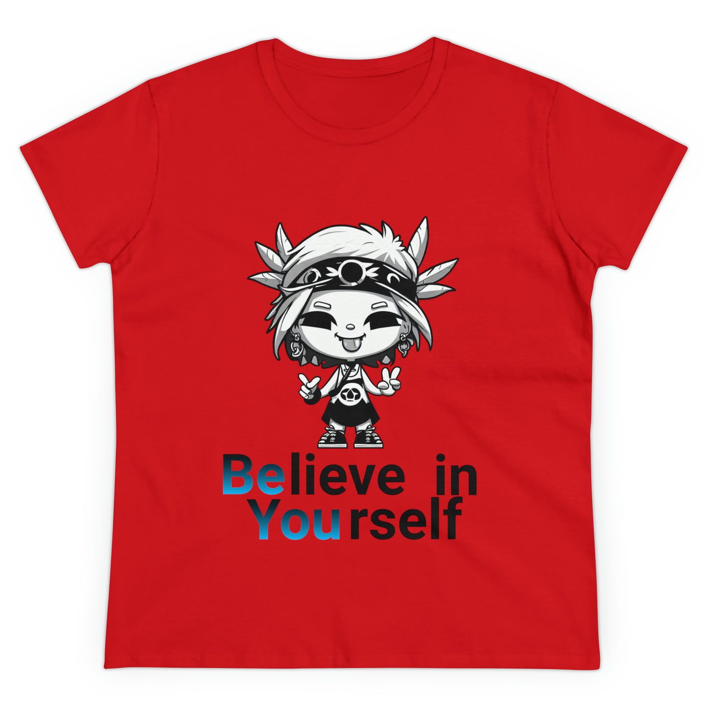 Women's Midweight Cotton Tee, Believe in Yourself chibi