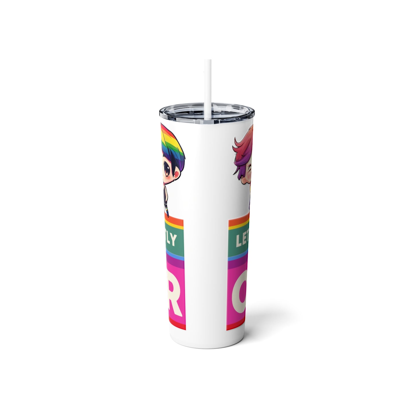 Skinny Steel Tumbler with Straw, 20oz, Let Me Be Perfectly Queer, Chibi